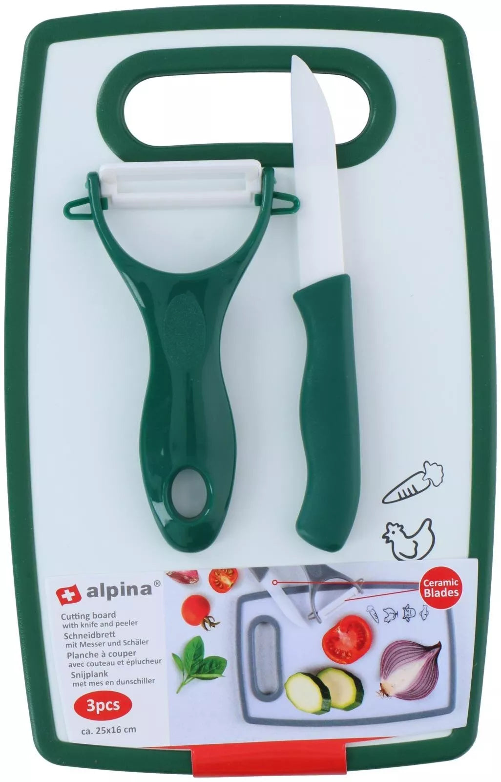 Alpina pjaustymo lentelė su peiliu ir skustuku, įvairių spalvų, 25 × 16 cm 871125225043