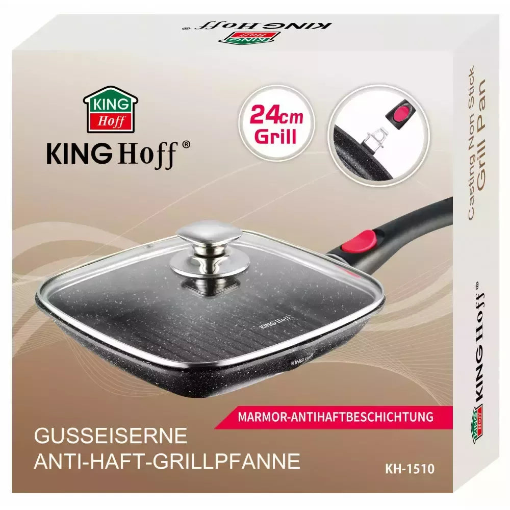 KINGHoff aliumininė keptuvė su marmurine danga ir nuimama rankena, Ø24 cm, juoda KH-1510