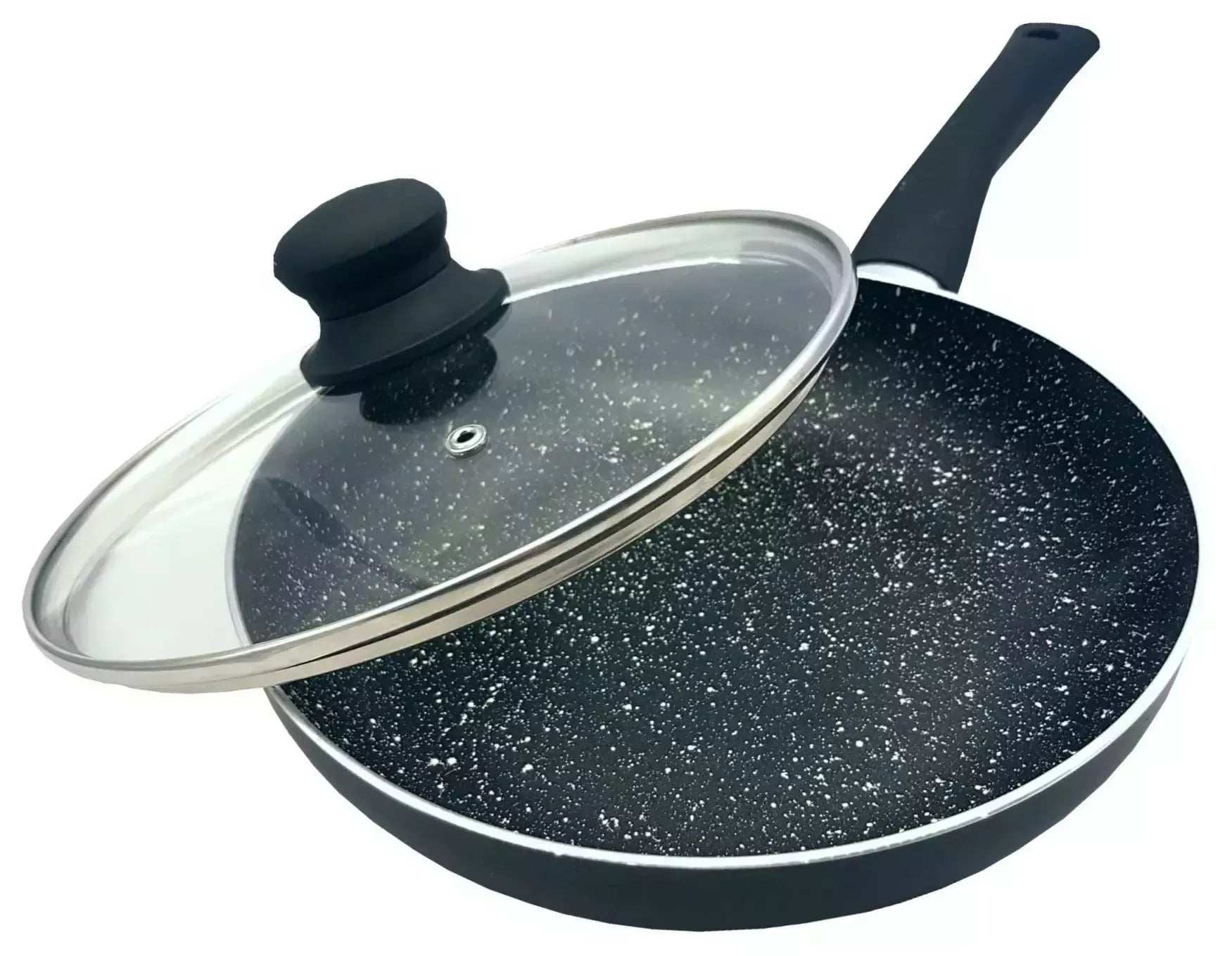Aliumininė keptuvė su marmurine danga ir dangčiu, Ø28 cm, juoda KH-3959