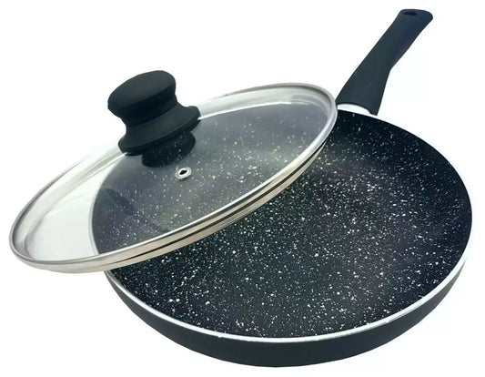 Aliumininė keptuvė su marmurine danga ir dangčiu, Ø28 cm, juoda KH-3959
