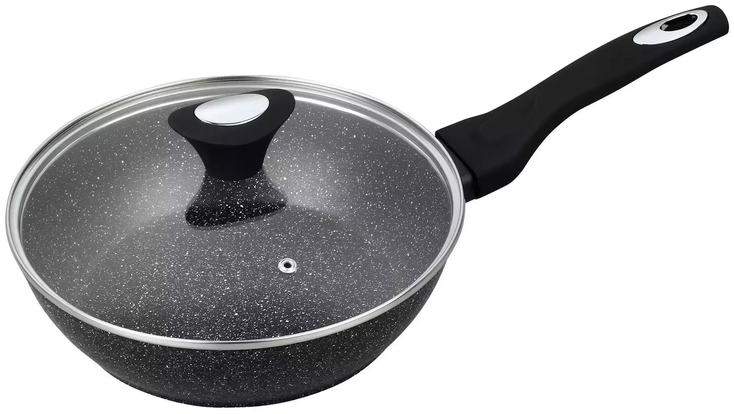 Aliumininė keptuvė su marmurine danga ir dangčiu, Ø28 cm, pilka KB-7296