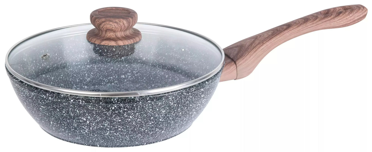 Aliuminis wok su marmurine–keramine danga ir dangčiu, Ø28 cm, pilkas KH-1584