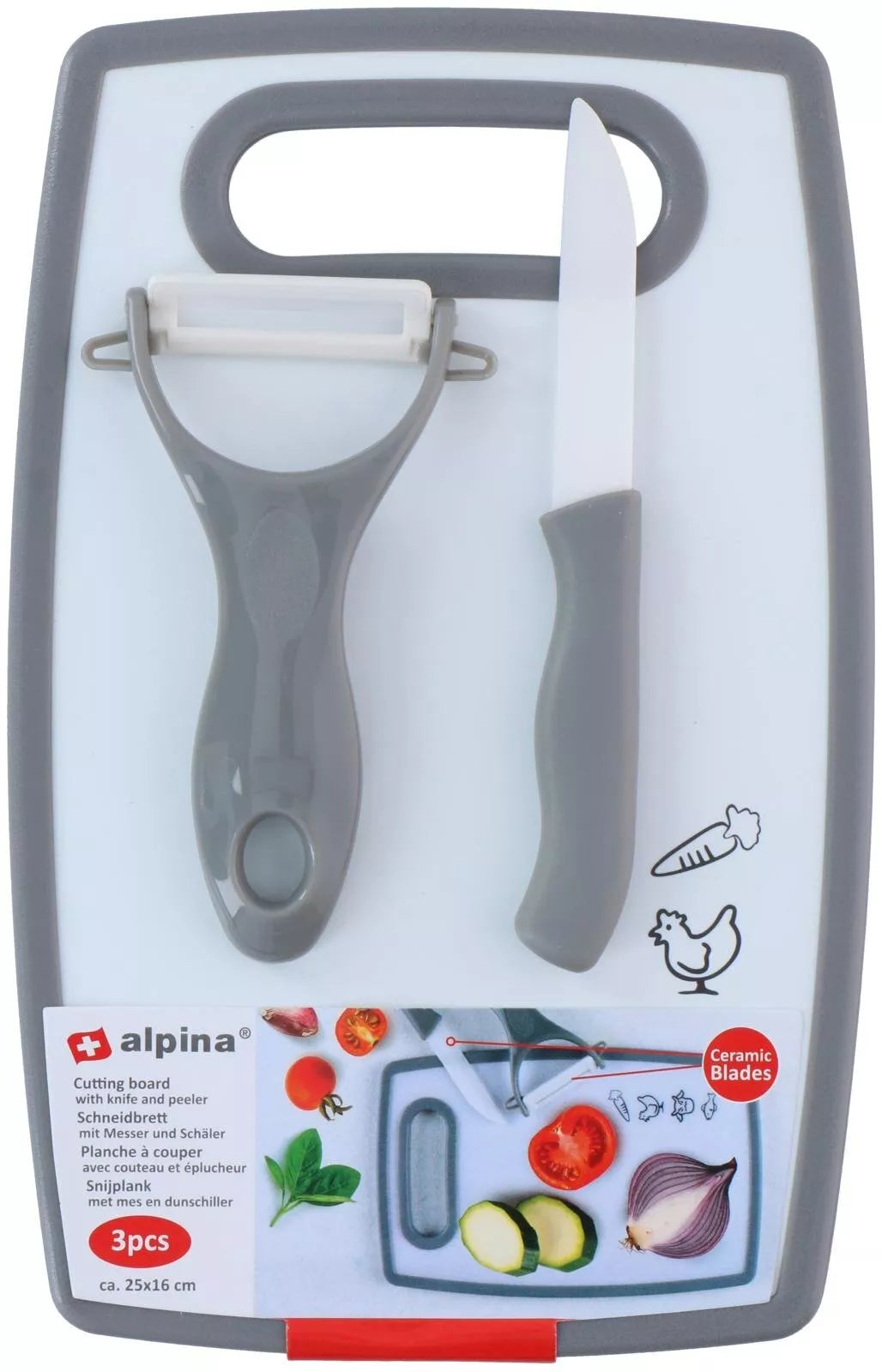 Alpina pjaustymo lentelė su peiliu ir skustuku, įvairių spalvų, 25 × 16 cm 871125225043