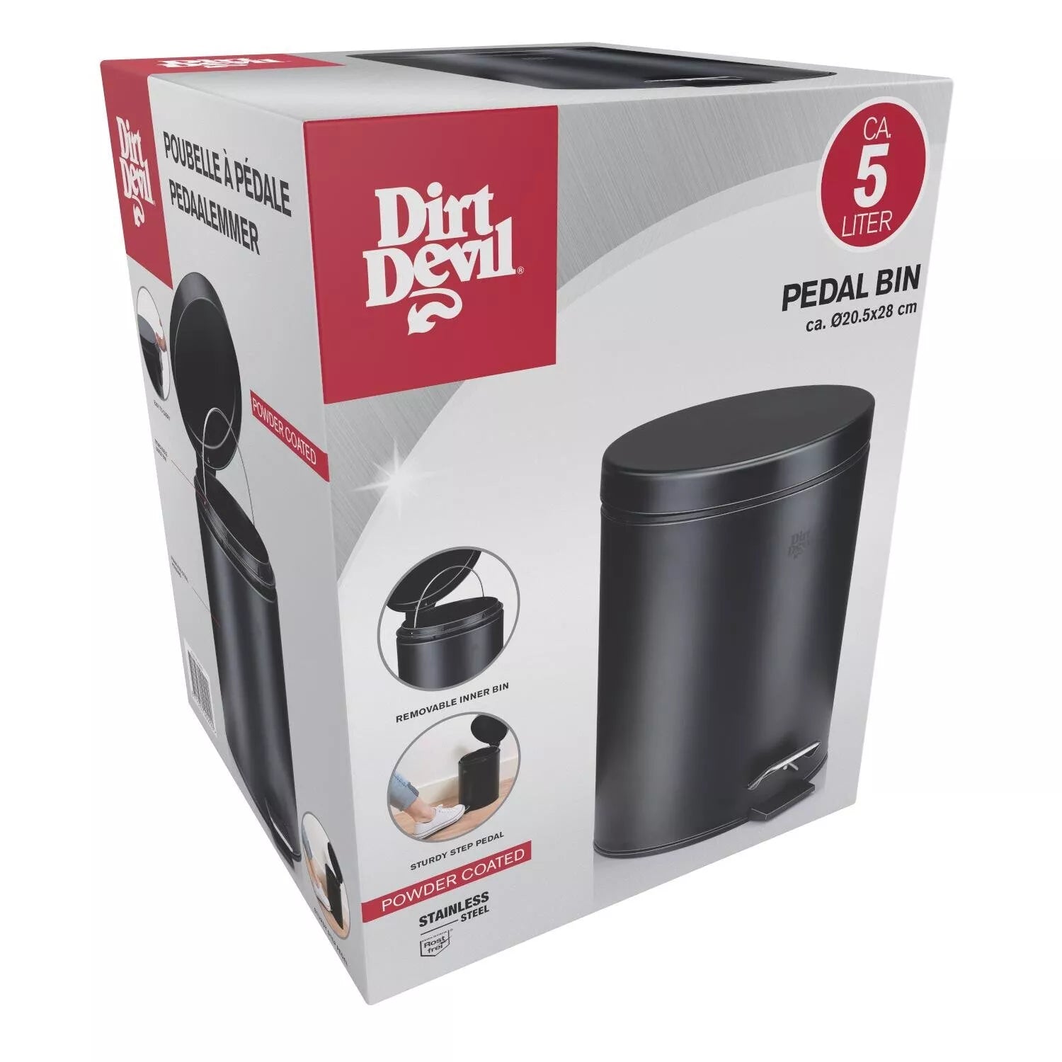 DIRT DEVIL pedalinė šiukšliadėžė, 5 l, miltelinė danga, 871125249492