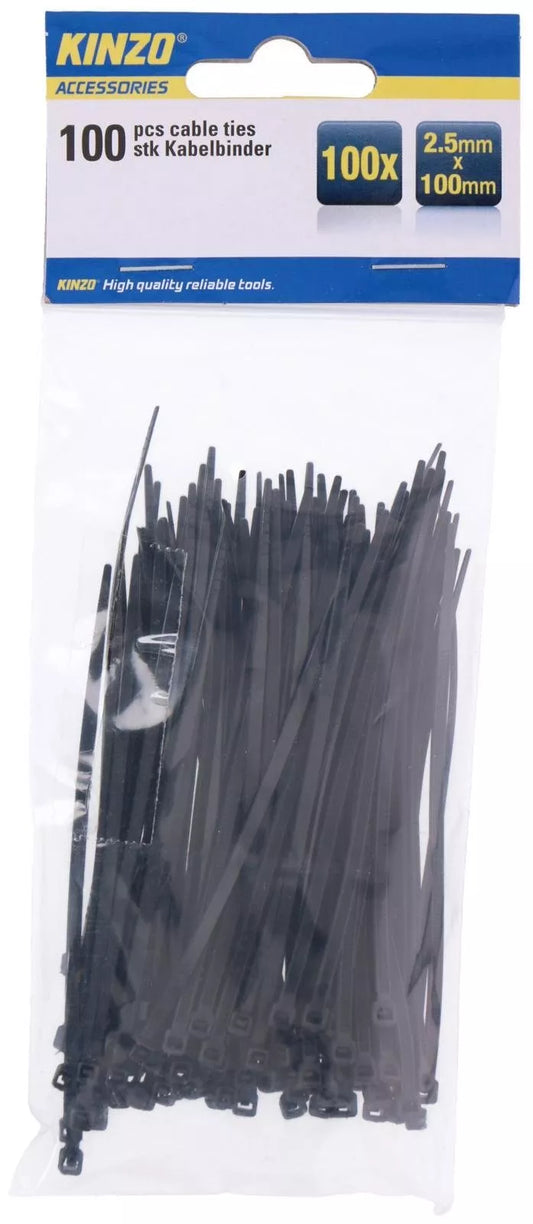 KINZO kabelių dirželis, 2,5 × 100 mm, juodas, 871125272104