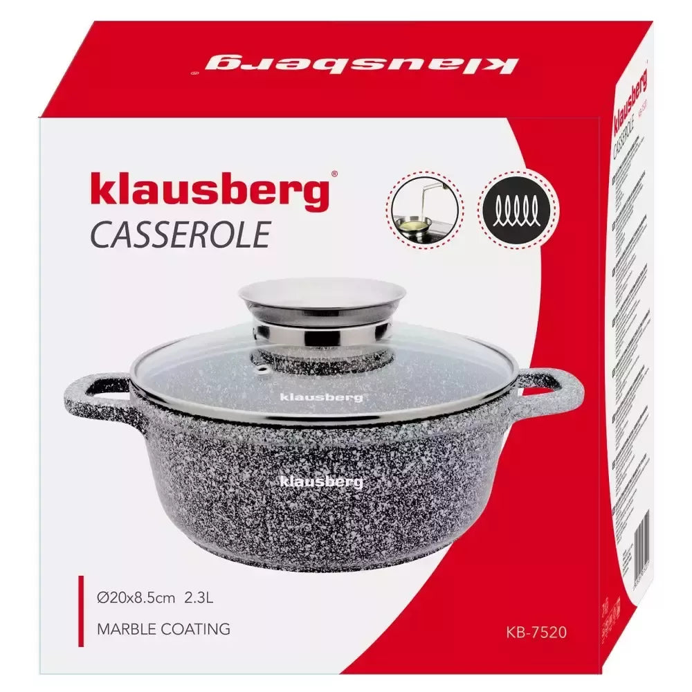 Klausberg aliumininis marmurinis puodas su dangčiu, 2,3 l, Ø20 cm KB-7520