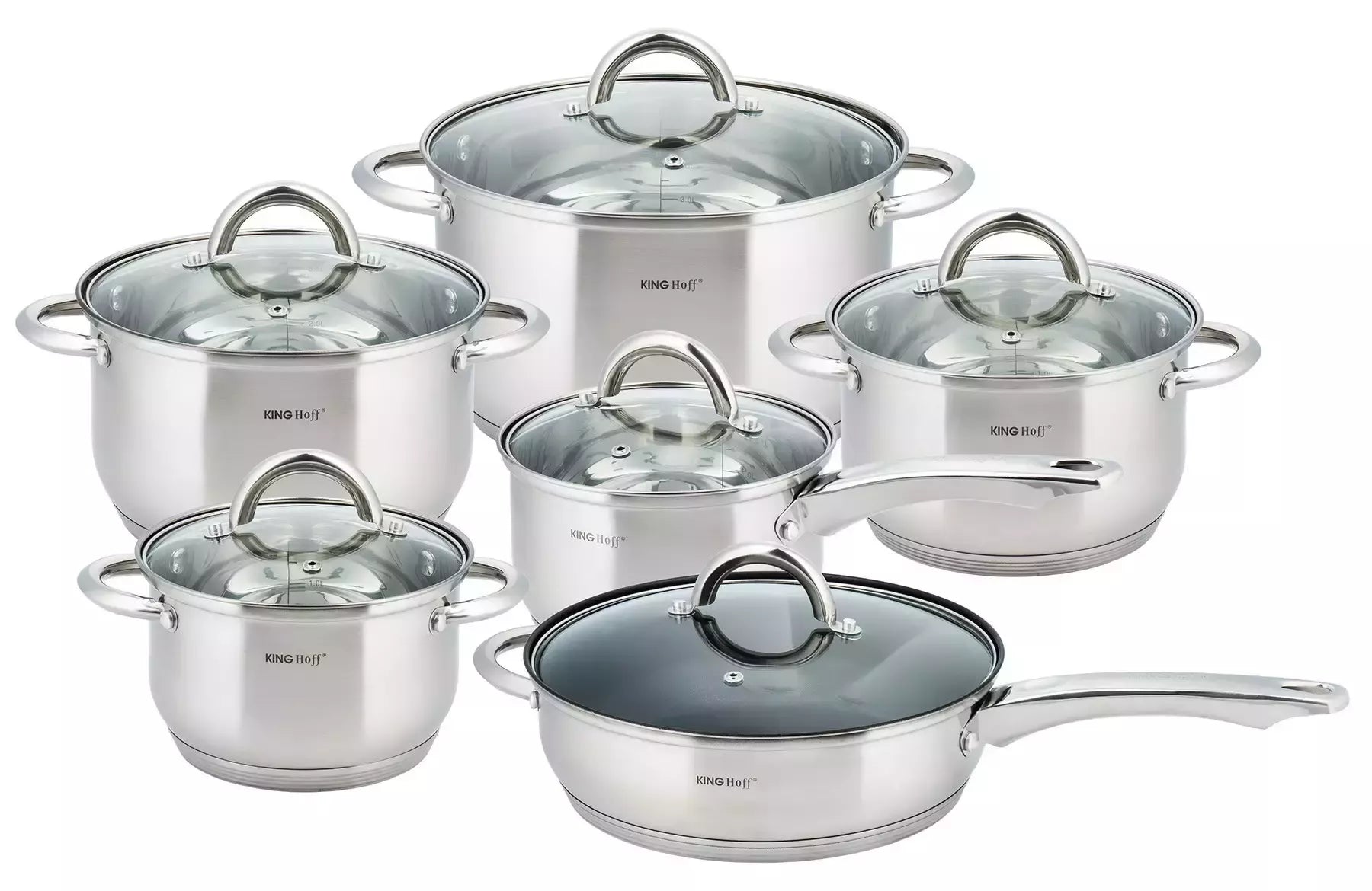 Kinghoff 12 dalių puodų ir keptuvės rinkinys, nerūdijantis plienas KH-4450