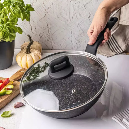 Klausberg aliumininė keptuvė su marmurine danga ir dangčiu, Ø24 cm, juoda KB-7666