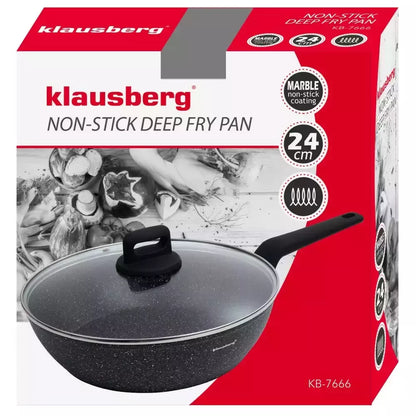 Klausberg aliumininė keptuvė su marmurine danga ir dangčiu, Ø24 cm, juoda KB-7666