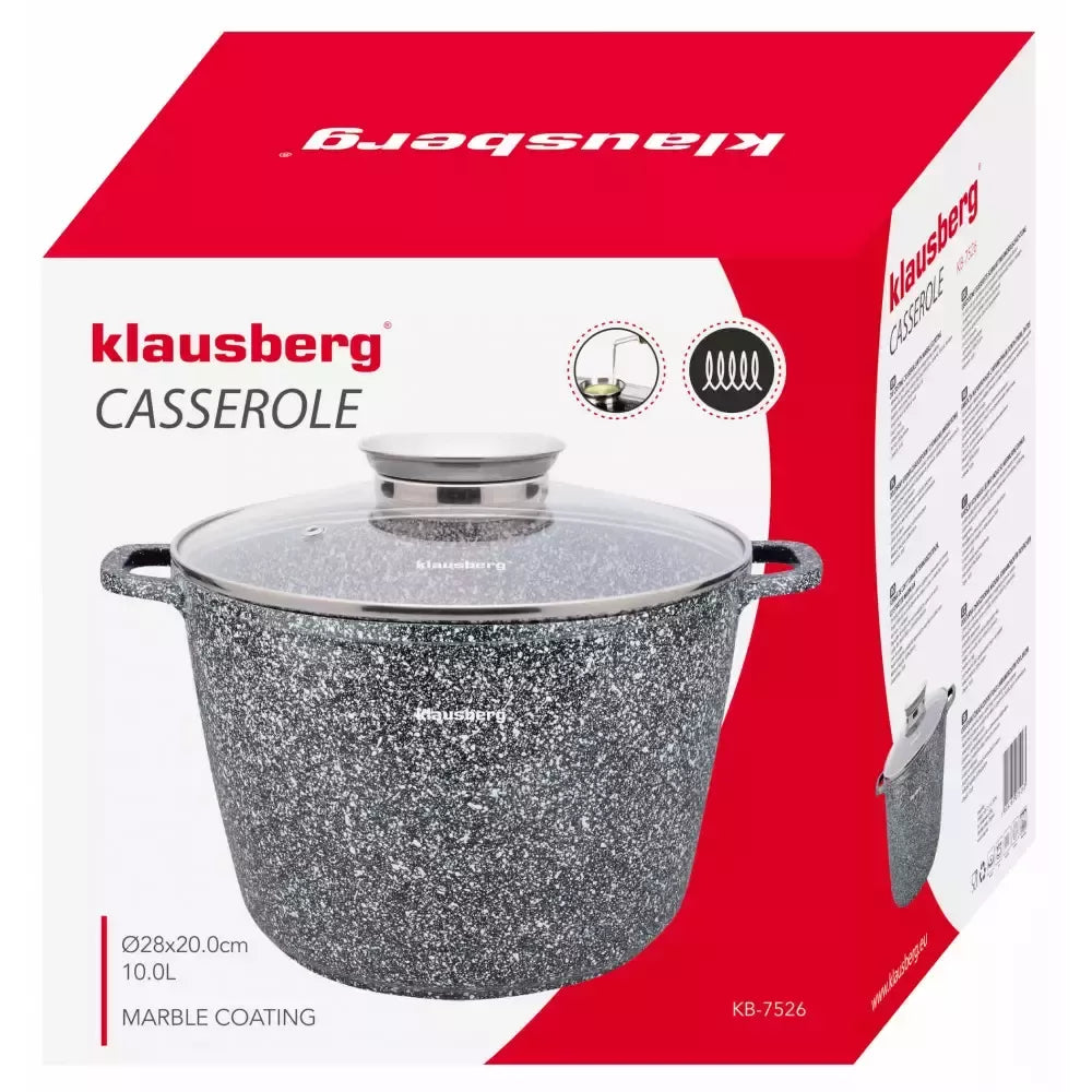 Klausberg aliumininis marmurinis puodas su dangčiu, 10 l, Ø28 cm KB-7526