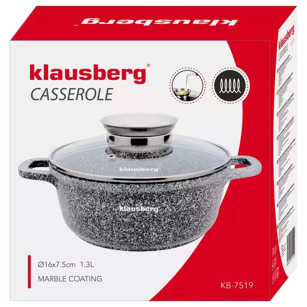 Klausberg aliumininis marmurinis puodas su dangčiu, 1,3 l, Ø16 cm KB-7519