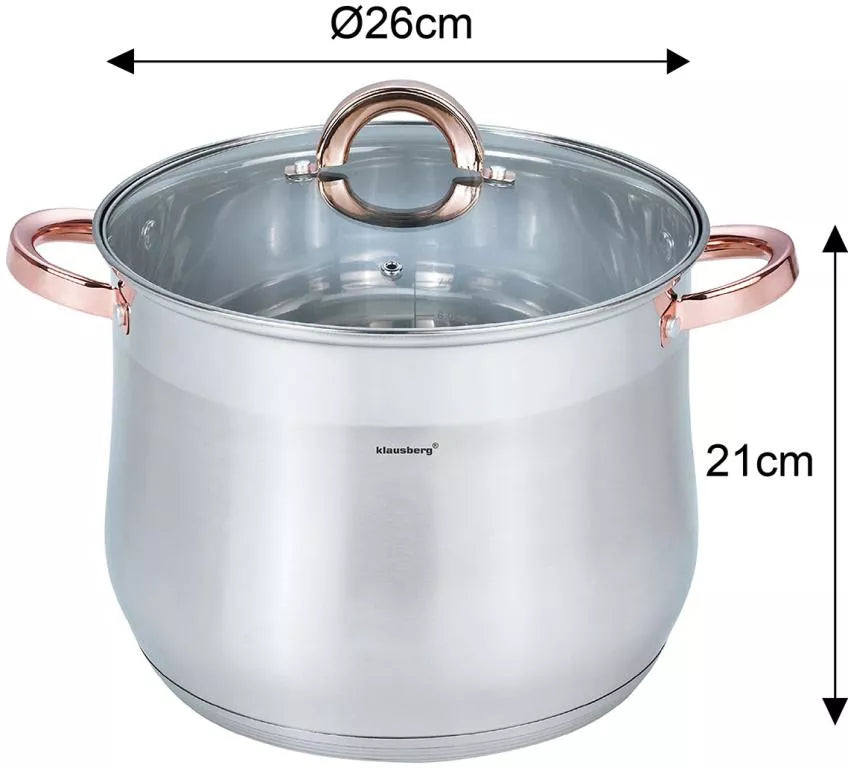 Klausberg nerūdijančio plieno puodas su dangčiu, 10,7 l, Ø26 cm KB-7794