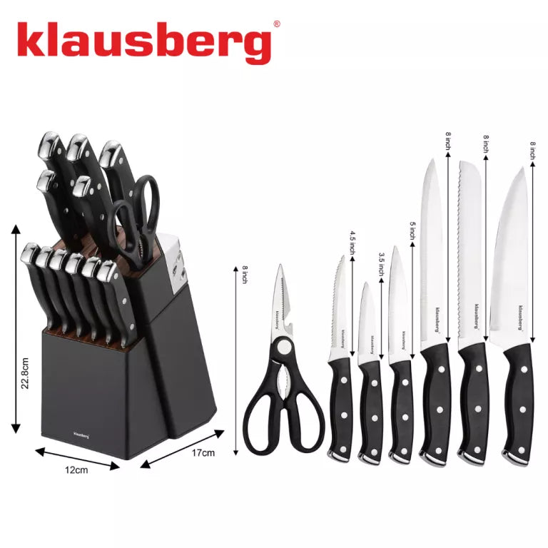 Klausberg peilių rinkinys su stovu ir galąstuvu 13 dalių KB-7985