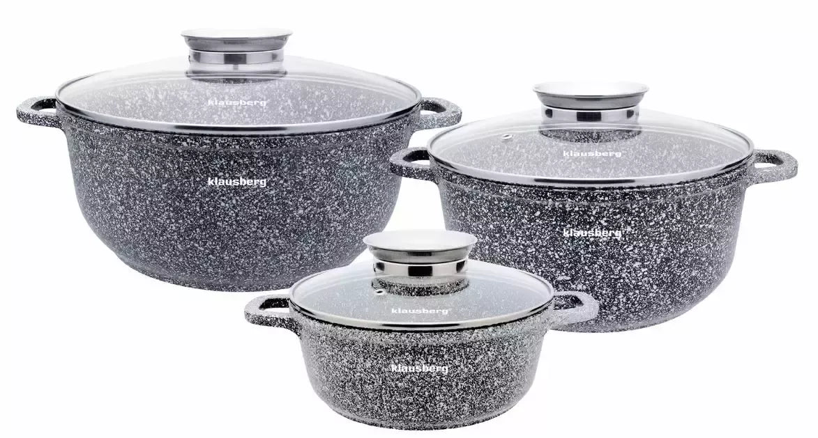 Klausberg puodų rinkinys 6 dalių pilkas marmuro efekto Ø20 / 24 / 28 cm KB-7533