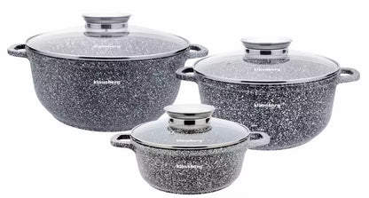 Klausberg puodų rinkinys 6 dalių pilkas marmuro efekto Ø20 / 24 / 28 cm KB-7533
