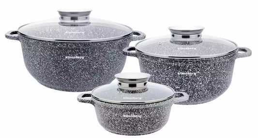 Klausberg puodų rinkinys 6 dalių pilkas marmuro efekto Ø20 / 24 / 28 cm KB-7533