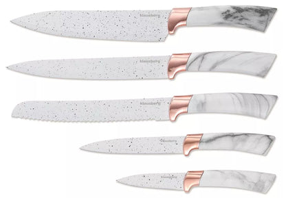 Klausberg virtuvinių peilių rinkinys su stovu, 5 dalių, baltas su rudos spalvos elementais KB-7769