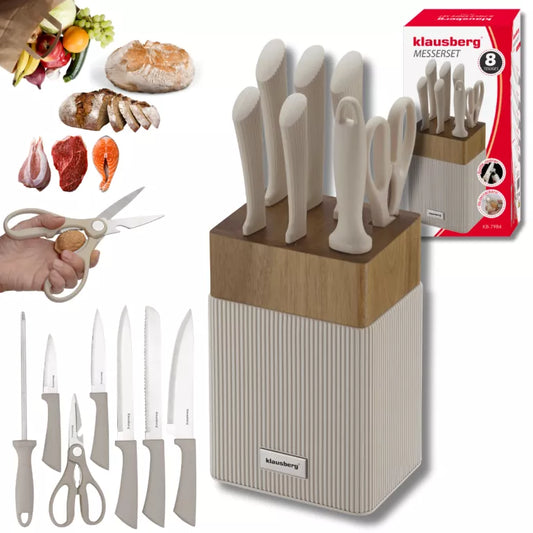 Klausberg peilių rinkinys su akacijos medienos stovu 8 dalių KB-7984