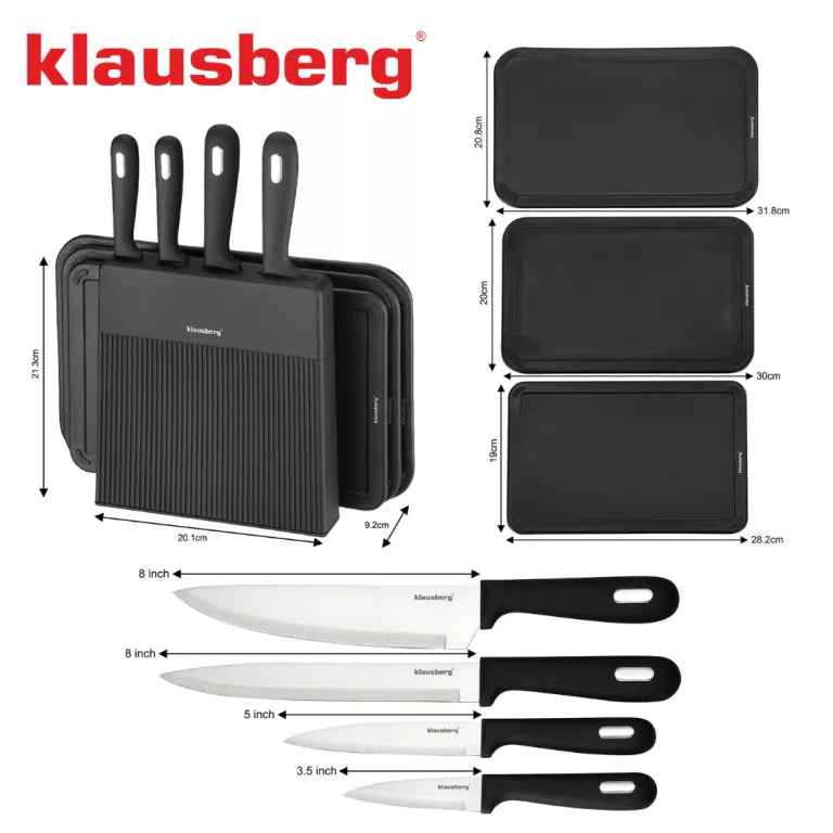 Klausberg virtuvinių peilių ir pjaustymo lentelių rinkinys su stovu 8 dalių KB-7980