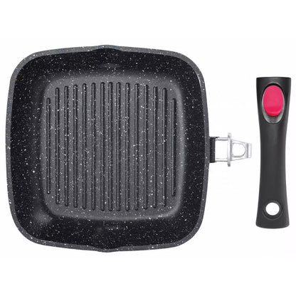 KINGHoff aliumininė keptuvė su marmurine danga ir nuimama rankena, Ø24 cm, juoda KH-1510