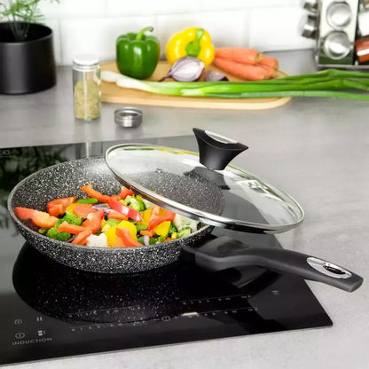 Aliumininė keptuvė su marmurine danga ir dangčiu, Ø24 cm, pilka KB-7039