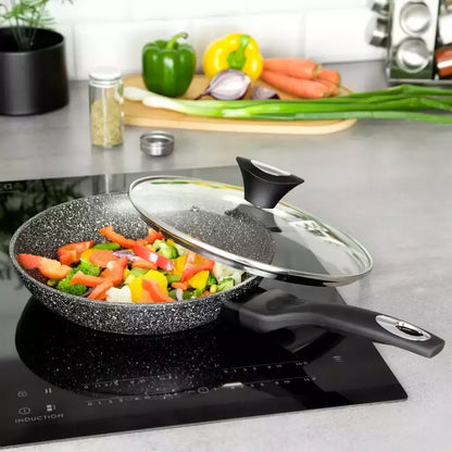 Aliumininė keptuvė su marmurine danga ir dangčiu, Ø28 cm, pilka KB-7041